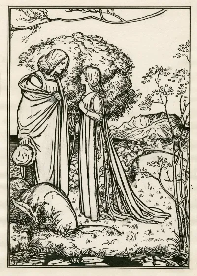 Full Page Illustration Of Ferdinand And Miranda From Act 1 Scene 2 Of The Tempest