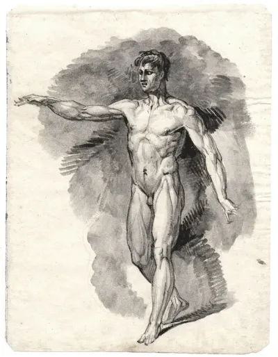 Gaande Mannelijke Naaktfiguur Met Geheven Arm