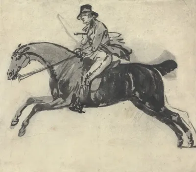 Galloping Rider With Whip Under His Arm