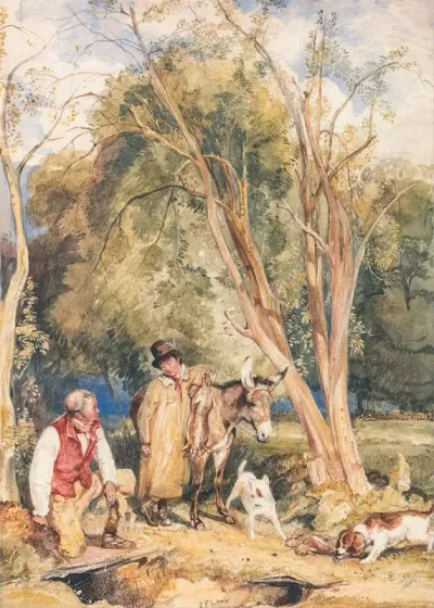 Game Keeper And Boy Ferreting A Rabbit