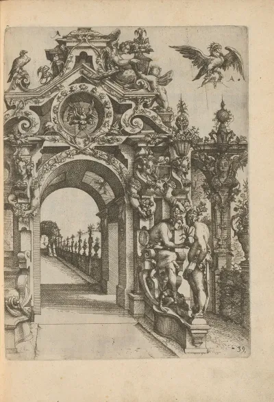 Garden Gate Decorated With Female Herms Garlands Statues And Animals