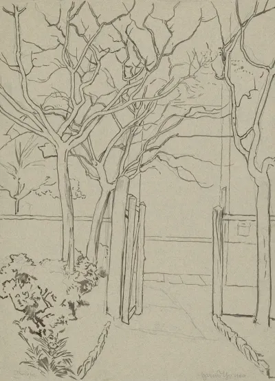 Gate Leading To A Garden With Trees Along The Fence In Oberursel