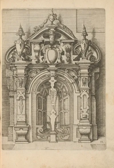Gate Shaped Wall Decoration With Vases As Crowns