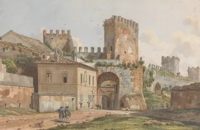 Gateway In A City Wall With Towers