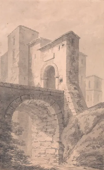 Gateway To A Castle Approached By A Bridge