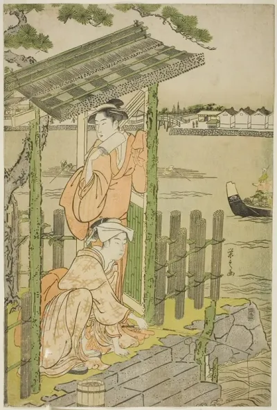 Gathering At A Teahouse On The Bank Of The Sumida River