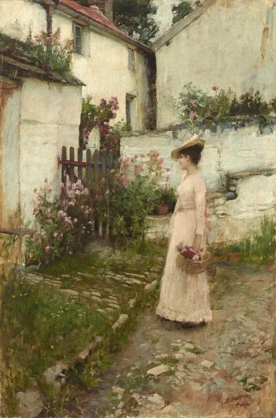 Gathering Flowers In A Devonshire Garden