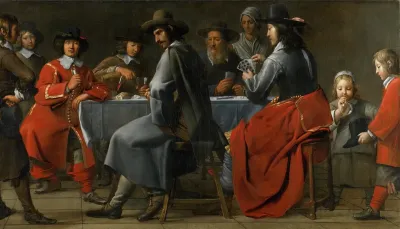 Gathering Of Gamblers With Hurdy Gurdy Player