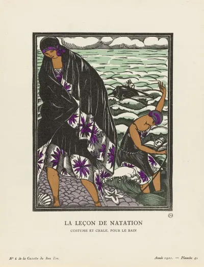 Gazette Du Bon Ton La Lecon De Natation Costume Et Chale Pour Le Bain