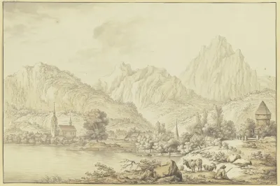 Gebirgsdorf Mit Zwei Kirchturmen An Einem See Gelegen