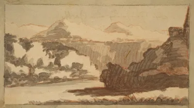 Gebirgslandschaft Mit Einem Flus Im Vordergrund