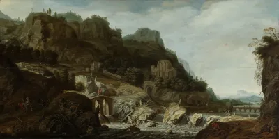 Gebirgslandschaft Mit Einem Wasserfall