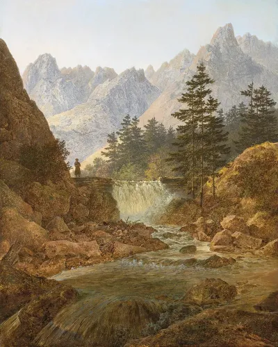 Gebirgslandschaft Mit Wanderer The Wanderer