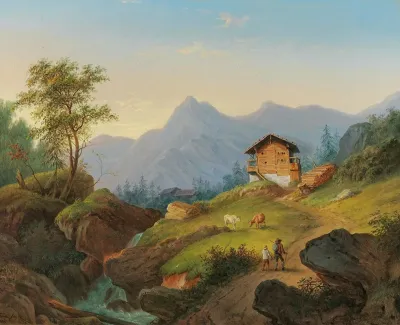 Gebirgslandschaft Mit Wanderern 2