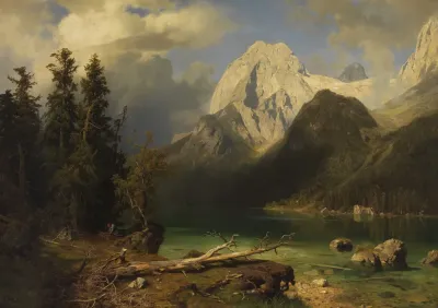 Gebirgssee Mit Gebirgsmassiv Im Hintergrund