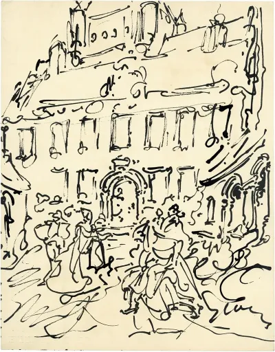 Gebouw Met Figuren Vooraan