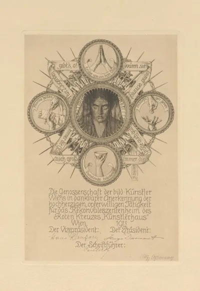 Gedenkblatt Der Genossenschaft Der Bildenden Kunstler Fur Das Rekonvaleszentenheim Des Roten Kreuzes Kunstlerhaus
