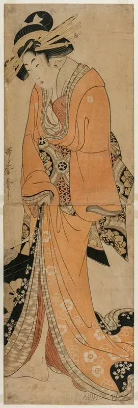 Geisha Standing Beside A Shamisen Case