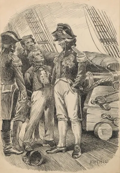 General Aboard A Ship A Cannon Can Be Seen In The Background