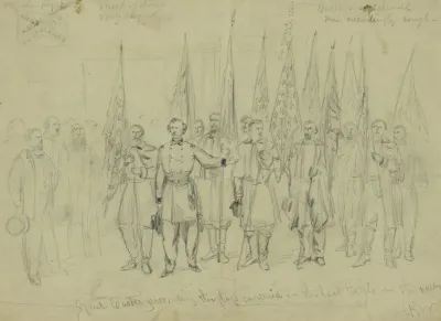 Genl Custer Presenting The Flags Captured In The Last Battle In The Valley