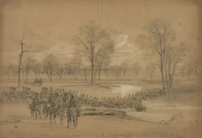 Genl Mcclellan And Staff Accompanied By The 5th Cavalry Crossing Bull Run At Blackburns Ford
