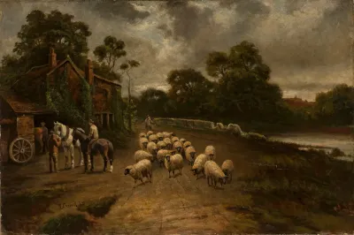 Genre Scene With A Flock Of Sheep