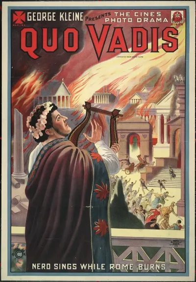 George Kleine Presents The Cines Photo Drama Quo Vadis Nero Sings While Rome Burns