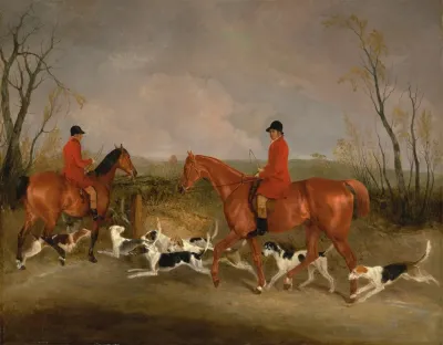 George Mountford Huntsman To The Quorn And W Derry Whipper In At John Ogaunts Gorse Near Melton Mowbray
