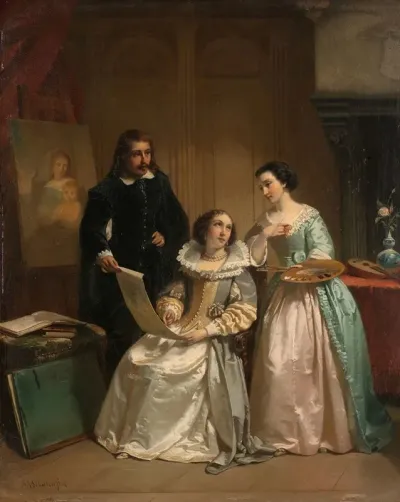 Gerard Van Honthorst Showing The Drawings Of His Pupil Louise Of Bohemia To Amalia Van Solms