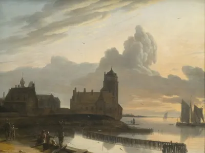German River Landscape With A Town