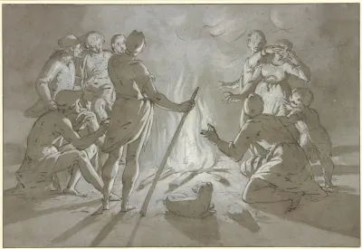 Gesellschaft An Einem Nachtlichen Feuer