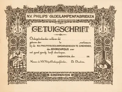 Getuigschrift Van De Kookcursus Bij De Philips Huishoudschool