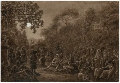 Gezelschap In Park Bij Nacht Met Muzikanten