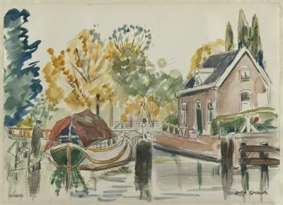Gezicht In Weesp Met Brug Water Boot Huizen