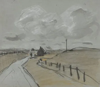 Gezicht Langs Een Weg Met Hoge Bermen En Hekjes