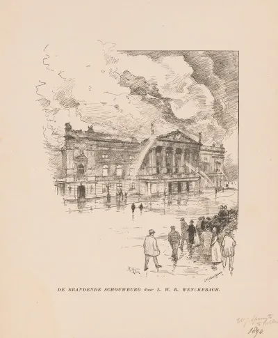Gezicht Op De Brandende Schouwburg Van Amsterdam
