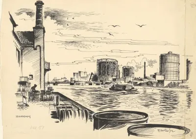 Gezicht Op De Gasfabrieken Van Zaandam Aan De Zaan