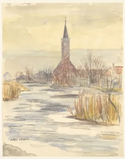 Gezicht Op De Kerk Op De Voorgrond Water