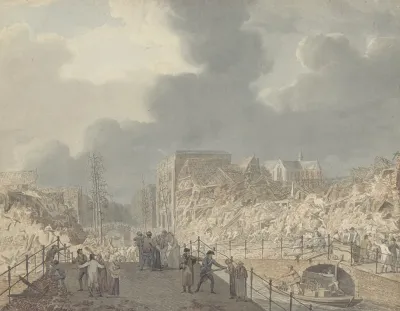 Gezicht Op De Ruines Op Het Rapenburg Te Leiden Na De Ontploffing Van Het Kruitschip Op 12 Januari 1807