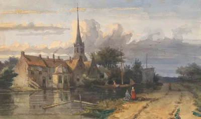 Gezicht Op Een Dorp Aan Een Vaart