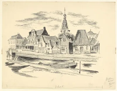 Gezicht Op Een Straat In Monnickendam Met Op De Achtergrond De Speeltoren