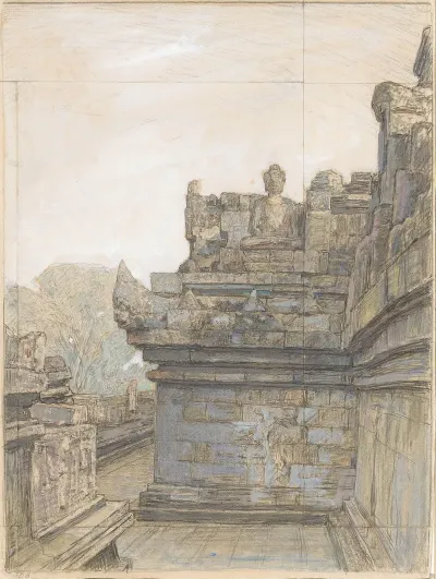 Gezicht Op Een Van De Terrassen Van De Borobudur