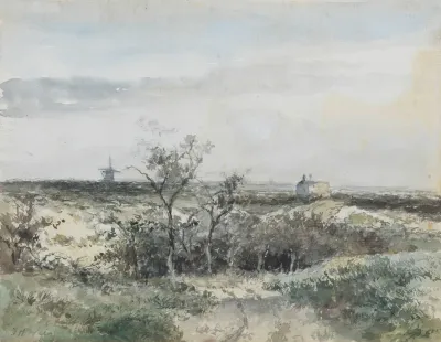 Gezicht Op Het Dekkersduin Met Oude Gasfabriek En Molen In Het Verschiet