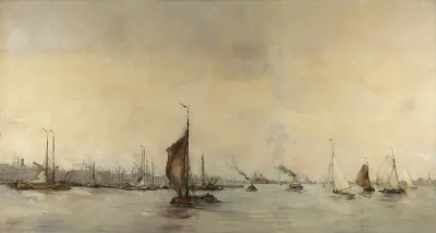 Gezicht Op Het Ij Vanaf De Oranjesluizen Bij Schellingwoude Naar Het Westen