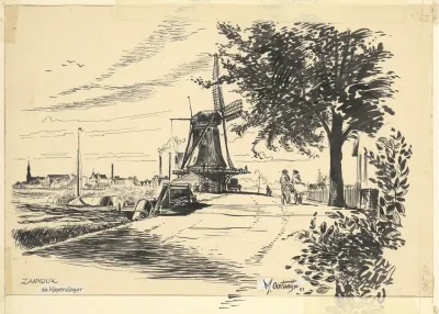 Gezicht Op Zaandijk Met Molen De Koperslager Aan De Lagedijk