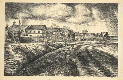 Gezicht Vanaf De Oostdijk In De Beemster Op Het Witte Huis Purmerend Rechts Is De Beemster Brug Zichtbaar