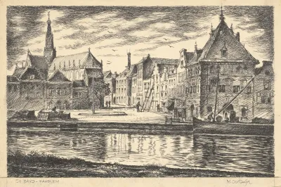 Gezicht Vanaf Het Spaarne Op De Waag En Damstraat In De Verte De Grote Of Sint Bavokerk
