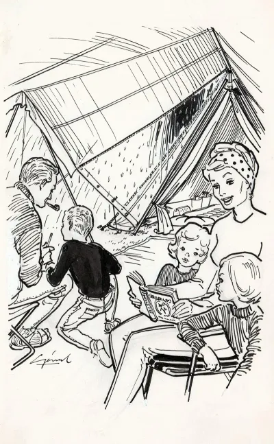 Gezin In Een Tent Op Een Regenachtige Dag