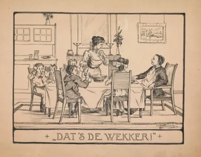 Gezin Kijkt Verschrikt Op Van Het Diner Dats De Wekker