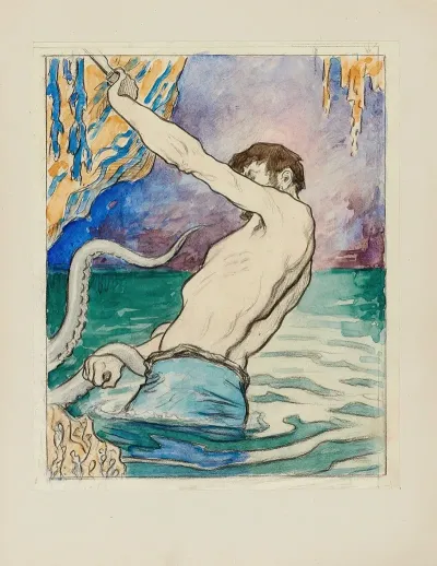Gilliatt Et La Pieuvre Dessin Pour La Vignette De Couverture 2